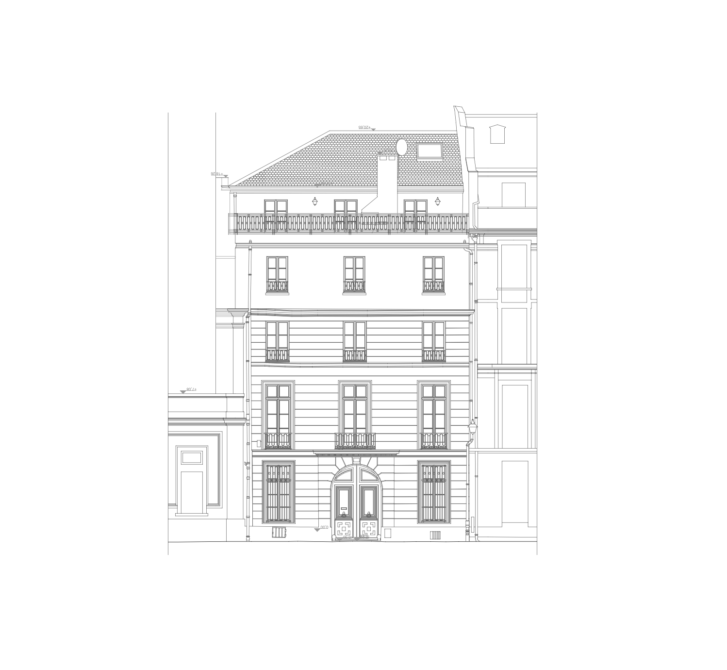 Filaire de la facade de l'hôtel particulier rue de l'université à Paris réalisé par Atelier Sauvegarde